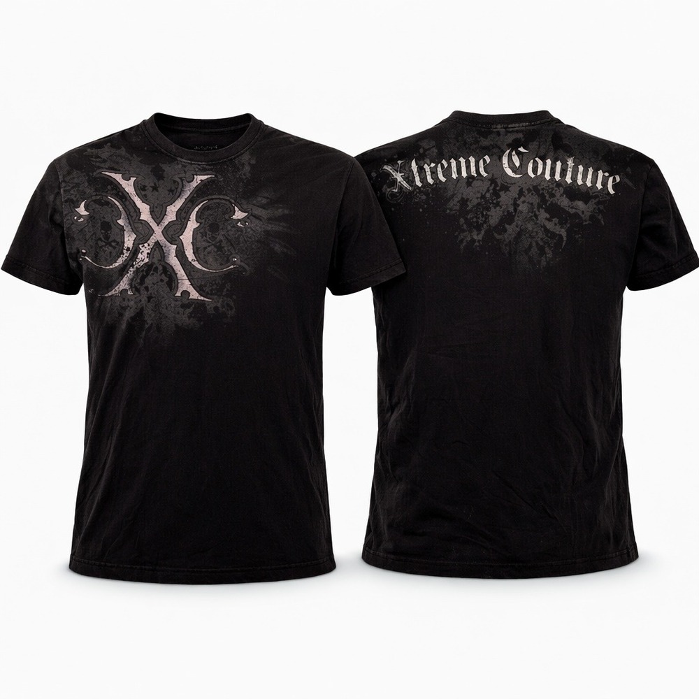 Xtreme‎ Couture Logo Graphic T Shirt Men 2XL Black Gothic Streetwear Cotton